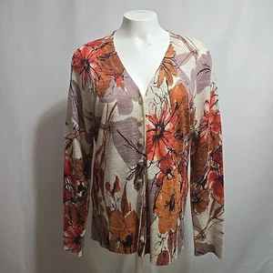 Cardigan donna Coldwater Creek misto lino taglia media floreale maglia con bottoni - Foto 1 di 10