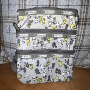 Bolso Bandolera Le Sportsac Caniche Perro Gris 3 Cremallera Cartera Ligero - Imagen 1 de 9