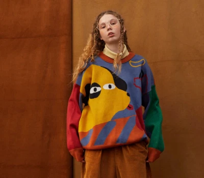 Roupas de moletom de inverno criativas unissex tamanho grande cachorro bonito desenho animado colorido - Imagem 1 de 4