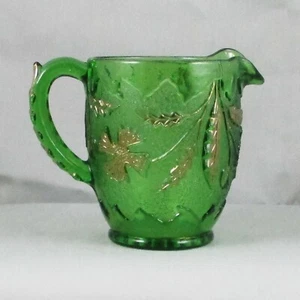 EAPG US GLAS #15065 DELAWARE GRÜN MIT GOLD GLAS SAHNEKÄNNCHEN - Bild 1 von 5