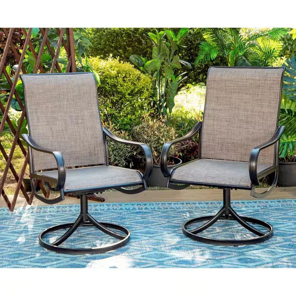 Silla de Comedor Patio Exterior Decoración del Hogar Negra Giratoria Textilene Metal Nueva (Paquete de 2) Foto 1 de 4