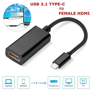 USB-C Type C To HDMI Adapter USB 3.1 Cable For MHL Android Phone Tablet Black - Picture 1 of 5