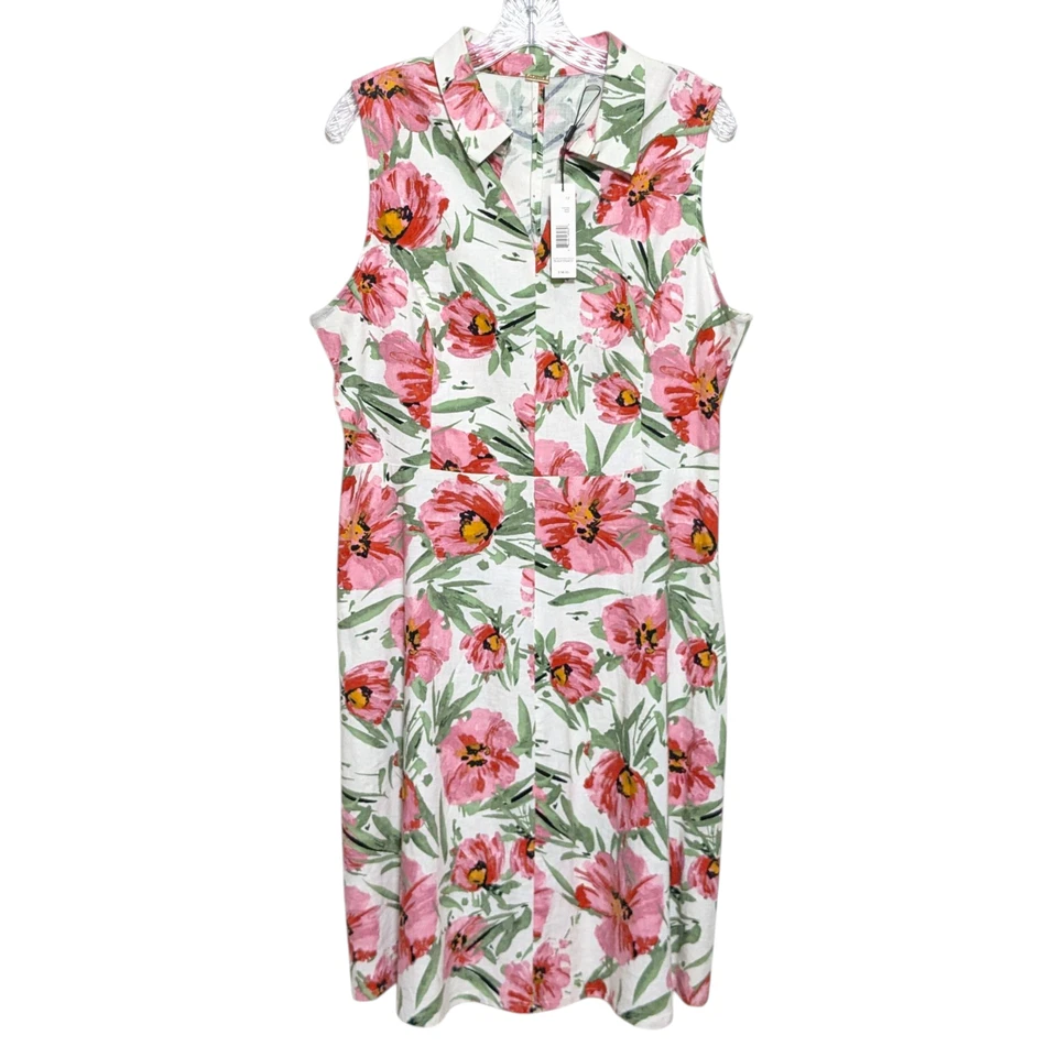 Tahari Pink Floral Linen Blend A-Line Dress Size 12 Sleeveless Colorful NWT $98 - Image 1 of 4