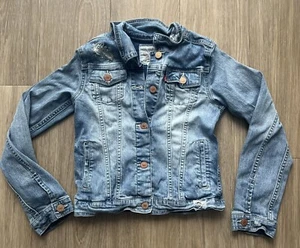 Levis Girls Youth Kids Size L Blue Jean Jacket Denim Coat Medium Wash Pockets - Picture 1 of 5