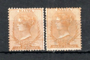 Malta 1875 1/2d yellow-buff Queen Victoria x 2 shades SG 10 MH - Picture 1 of 1