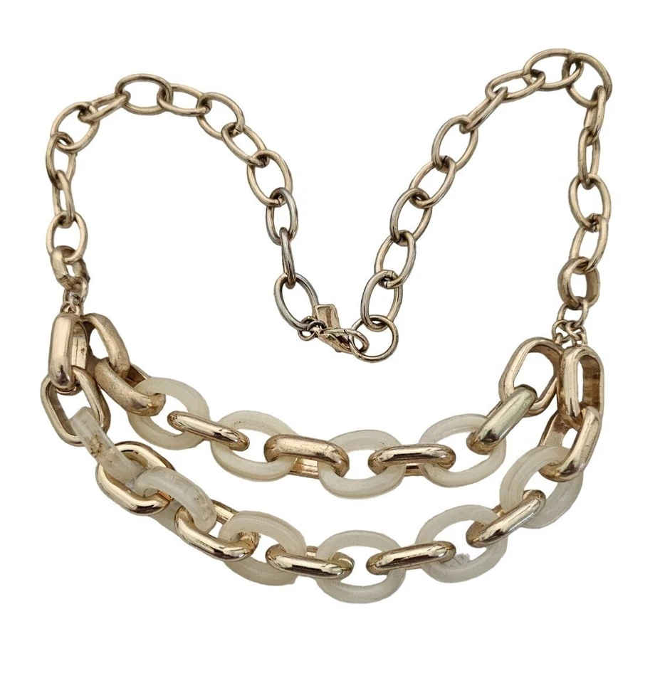 Banana Republic Gold tone & Ivory Resin Double Chain Necklace 18" - Image 1 of 4