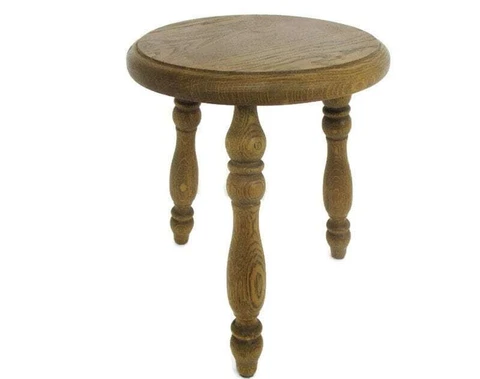 Small Vintage Hand Carved wood French Oak Tripod Milking Stool Pedestal Table Pl Cover