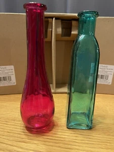Juego de 2 jarrones de vidrio de 7 pulgadas rosa y verde - Imagen 1 de 5