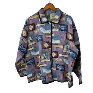 Vintage Tapestry Jacket Plus size 1X/2X Blazer Coat Quarter Horse Cowgirl