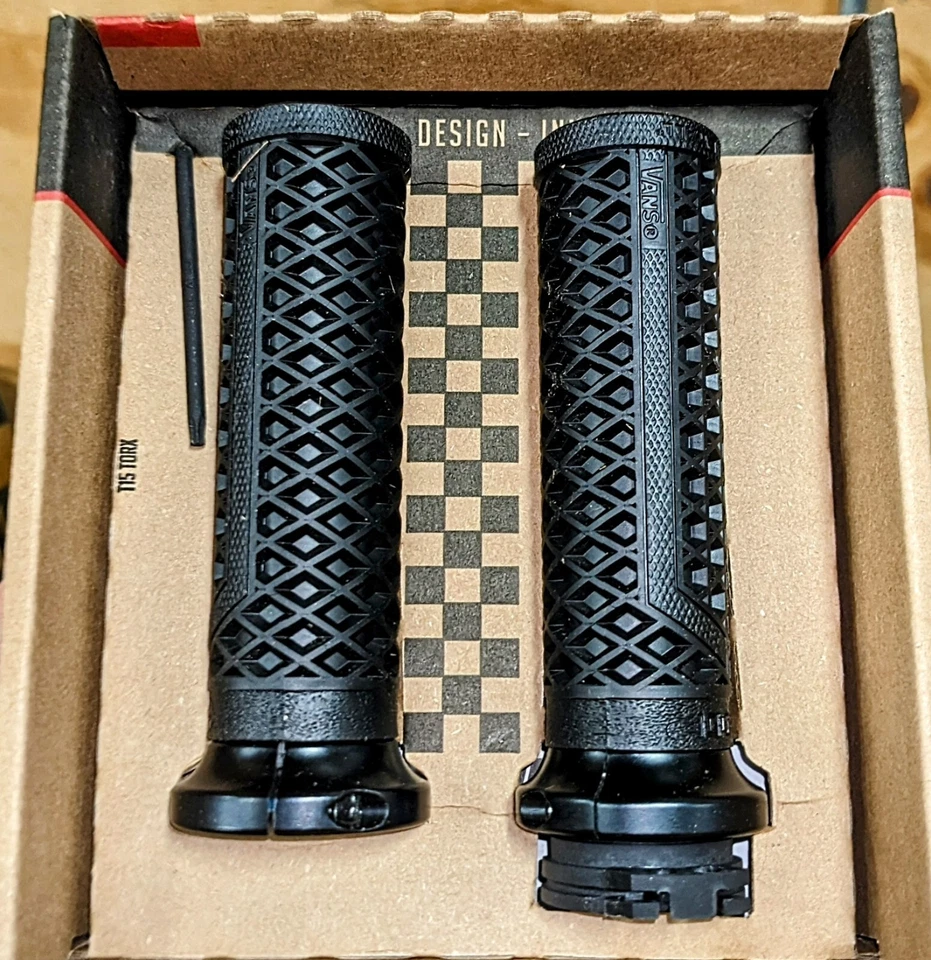 ODI Vans Black Lock On Harley Grips - Cable - Harley Dyna Sportster Chopper Cafe - Image 1 of 1