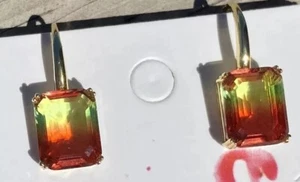 Watermelon Tourmaline earrings high quality elegant 14k Gold Plated US Seller - Picture 1 of 6