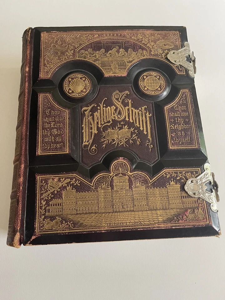 Helier Schrift Holy Writing German With Metal Clasps And Illustration 1880s Foto 1 de 4