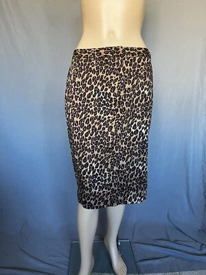 Saia lápis East 5th Animal estampa chita tamanho 10 comprimento do joelho zíper preto marrom - Imagem 1 de 4