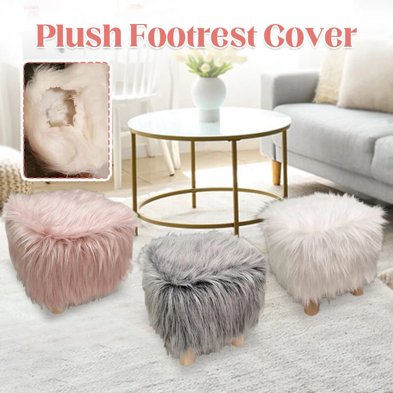 Funda otomana de felpa fundas para sillas de lana artificial cubiertas protectoras para reposapiés Foto 1 de 4