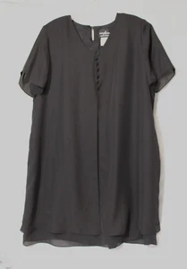 Positive Attitude Petite Black Shift Dress Layered S/S Keyhole Women's 20 - Picture 1 of 13