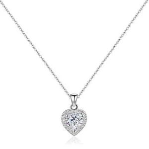 Silver Heart Necklace 925 Sterling Silver Necklace for Women Diamond Pendant ... - Picture 1 of 2