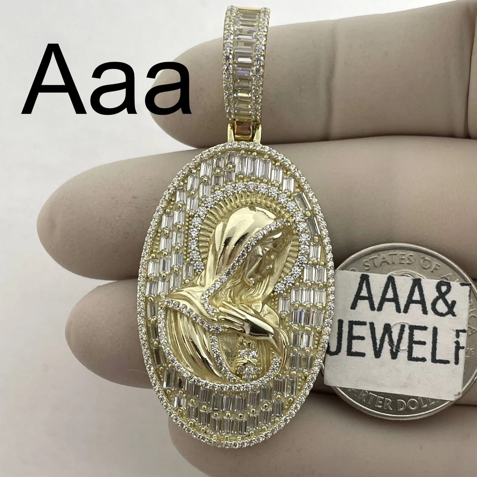 925 Solid Sterling silver Cubic Zirconia Mother Of Maria Pendant - Imagem 1 de 1