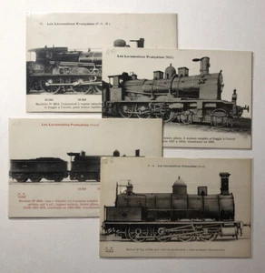 Lot of 4 Genuine Antique French Railroad LOCOMOTIVE TRAIN Photo Postcards - Picture 1 of 6