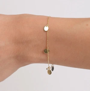 14K Massiv Gold Hängel Diamant Kreis Scheibe Kreis Charms Schicht Armband 7" - Bild 1 von 4