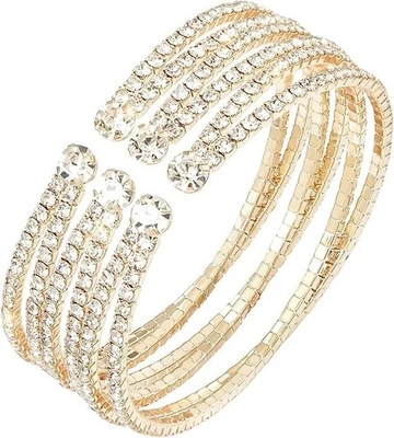 Brazalete de diamantes de imitación para mujer brazalete de cristal multicapa - dorado Foto 1 de 4