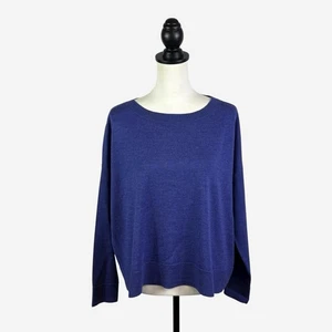 Eileen Fisher Merino Wool Knit Top Size S Long Sleeve Boxy Relaxed Fit Blue - Picture 1 of 6