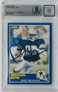 MICHAEL IRVIN FIRMATO 1989 SCORE ROOKIE RC DALLAS COWBOYS BECKETT SLABBED 10 175 - Foto 1 di 2