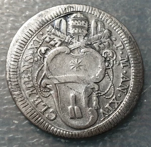 ESTADOS PAPALES PONTIFICIO VATICANO CLEMENTE XI GIULIO AÑO XIV AGUJERO TAPADO - Picture 1 of 2