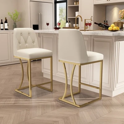 24" Counter Height Bar Stools Set of 2 Beige Counter Stools with Back For Kitche - Image 1 of 4