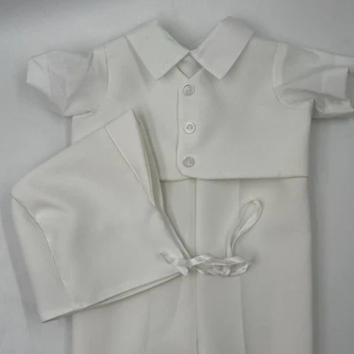 Roupa de batizado branca menino uma peça vestido macacão conversível chapéu 3 meses - Imagem 1 de 4