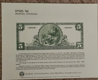 Dept. Of Treasury  Bureau Of Engraving And Printing 1986 Certificates (5) - Image 1 of 4