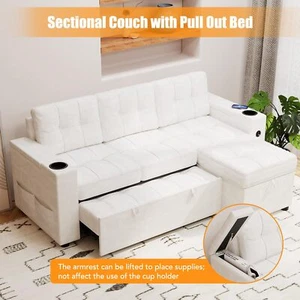 84" Modern Sectional Sofa Sleeper with Storage Chaise ,Pull Out Bed Couch Sofa - Picture 1 of 9