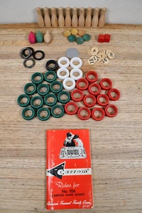 Vtg Wooden CARROM Board Game Bowling Pins Colored Plastic Rings - Picture 1 of 9