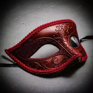 Red Venetian Classic Masquerade Costume Eye Mask For Ball Prom Halloween Party - Picture 1 of 4