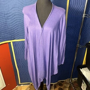 DKNY Open Front Cardigan Womens Size LARGE Long Front Purple - Picture 1 of 4
