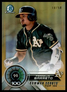 2018 Bowman Chrome Scouts Top 100 Gold Refractors #BTP96 Franklin Barreto /50