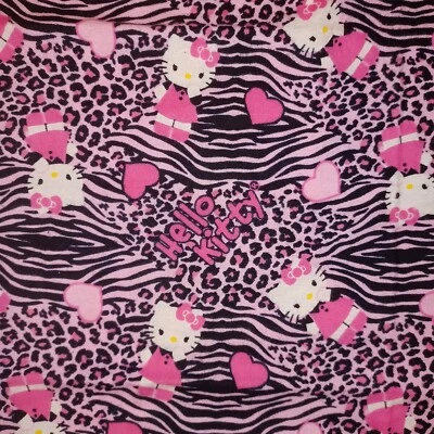 Jumbo FQ 24"x21" Rare Hello Kitty Cotton Flannel Fabric Animal Skins and Hearts - Image 1 of 4