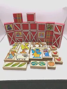Vintage Sesame Street Farm Set 32 pieces Muppets Wooden Blocks 1970s - Picture 1 of 8