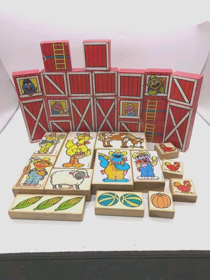 Juego de 32 piezas de bloques de madera Muppets vintage de Sesame Street Farm años 70 Foto 1 de 4