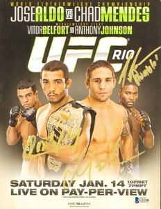 ANTHONY JOHNSON JOSE ALDO CHAD MENDES SIGNED AUTO'D MINI POSTER BAS COA UFC 142 - Picture 1 of 2