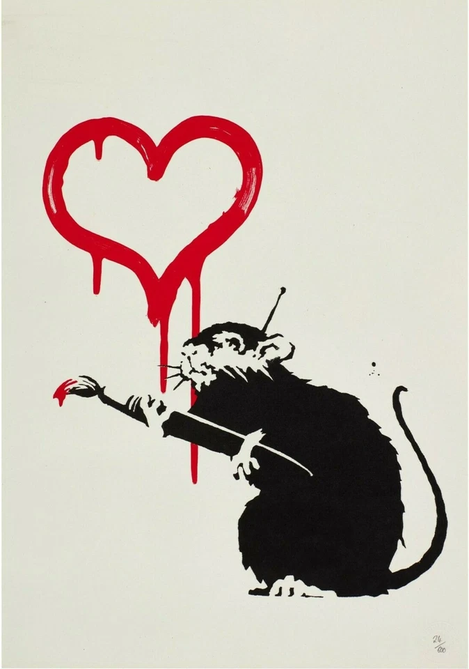 BANKSY Poster Or Canvas Print "LOVE RAT" - Image 1 of 1