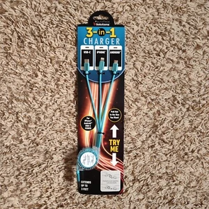 3-In-1 Charger MultiTech Solutions USB-C Iphone Android 3 Ft Extension - Picture 1 of 2