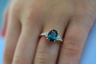 1ct London Blue Topaz & Diamond Pear Accent Engagement Ring 14k SOLID Rose Gold - Image 1 of 4