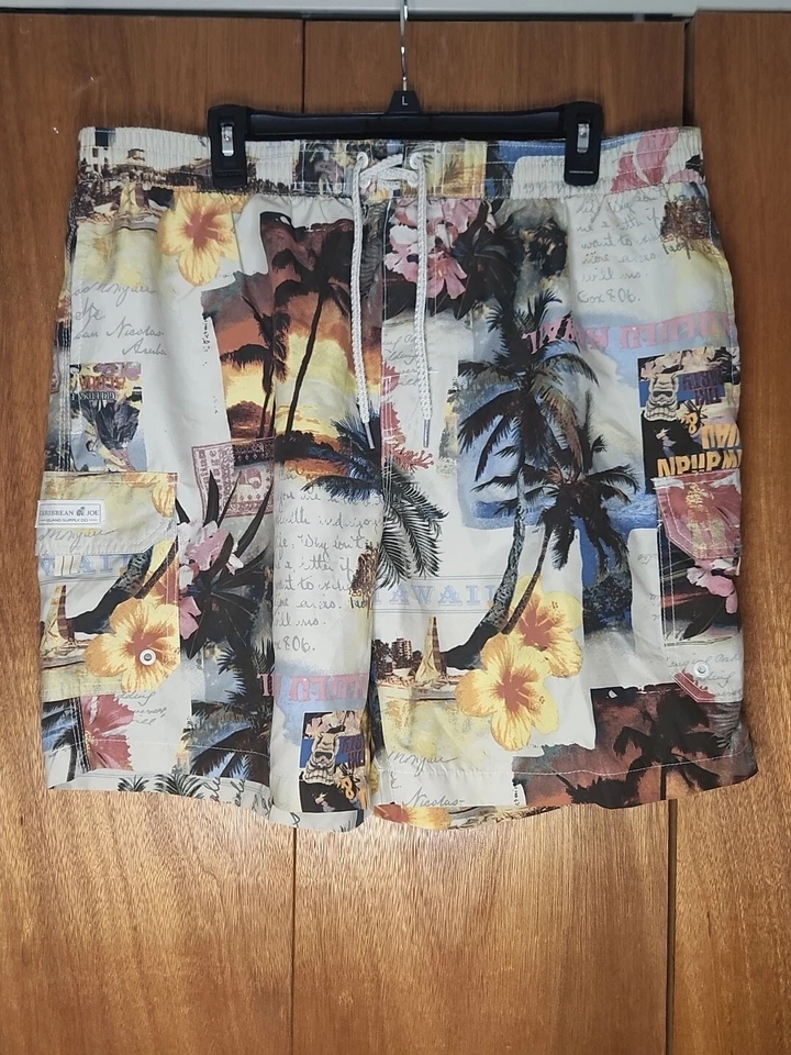 Caribbean Joe Multicolor Beach Swim Shorts Size XL Pull On Casual Comfort Logo  - Image 1 of 4