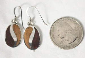 92,5 Sterling Silber Ohrringe, Kokosholz Intarsien, Yin und Yang Design - Bild 1 von 2