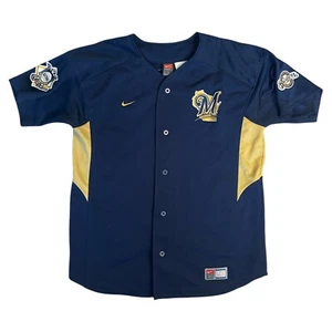 Maglia da baseball Nike Milwaukee Brewers ragazzo blu navy taglia XL - Foto 1 di 10