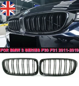 PER BMW F30 F80 3 SERIE 2012-18 GRIGLIA DOPPIA RENE NERO LUCIDO DUAL LINE - Foto 1 di 12