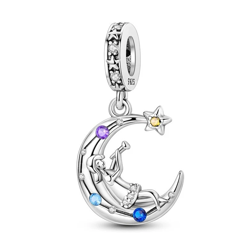 Charm "Donna sulla Luna" in Argento 925 con Cristalli Colorati - Uniquegioielli - Immagine 1 di 1
