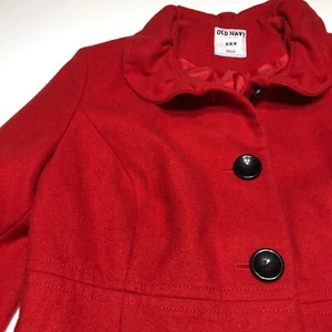 Old Navy Coat Youth Girls Size Medium Red Ruffle Neck 3 Button Long Sleeve - Picture 1 of 12