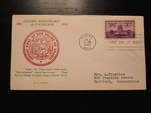 1940 FDC Idaho Statehood Anniversary Illustrated Cachet Boise ID Hartford CT - Picture 1 of 2