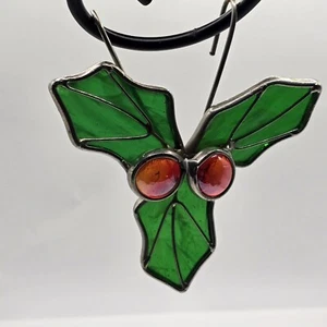 Vintage Stained Glass Holly & Leaves Pot Hanger Sun Catcher - Picture 1 of 8
